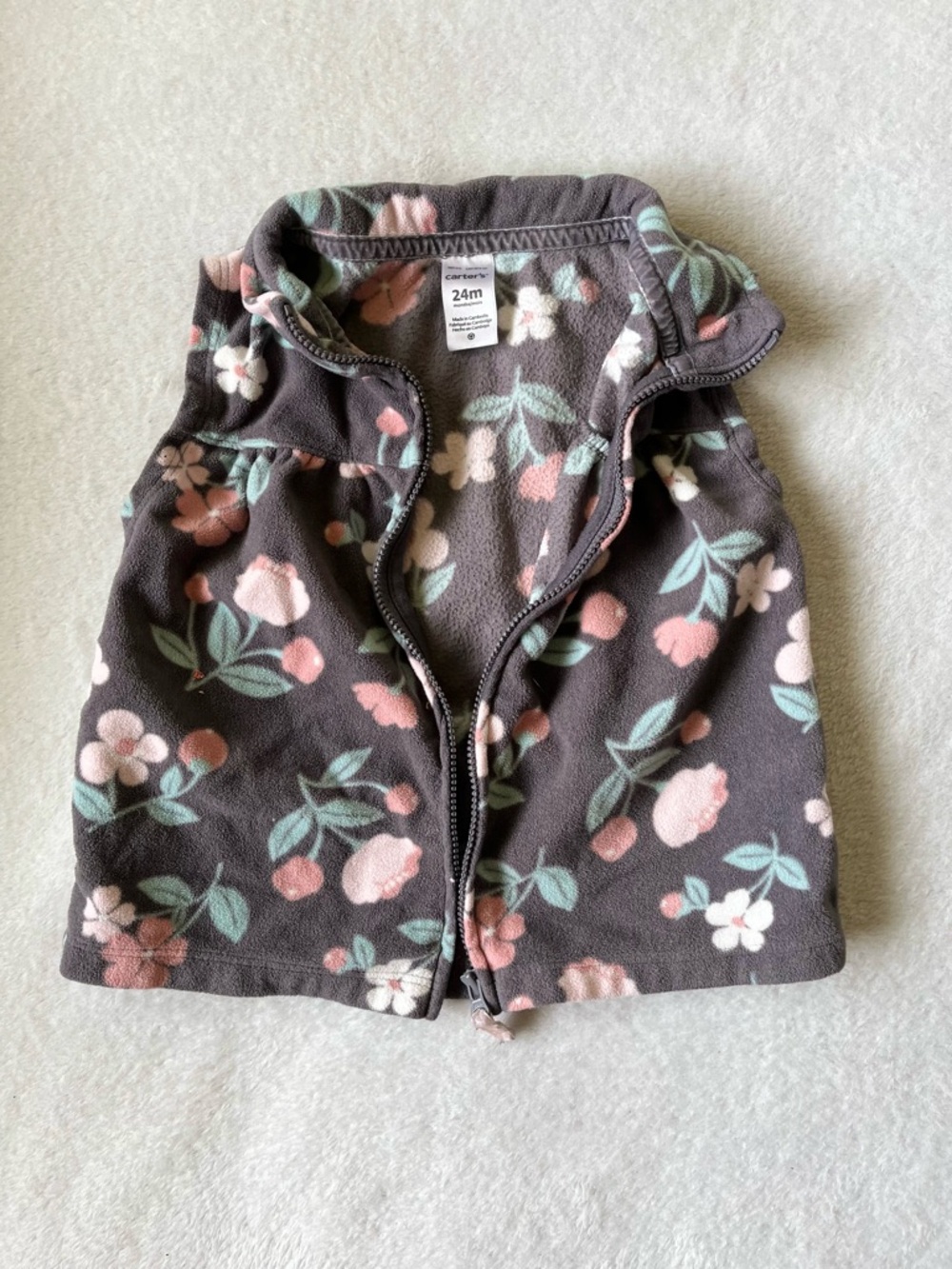 Carter's Floral Fleece Vest - Gray, Pink & Mint
